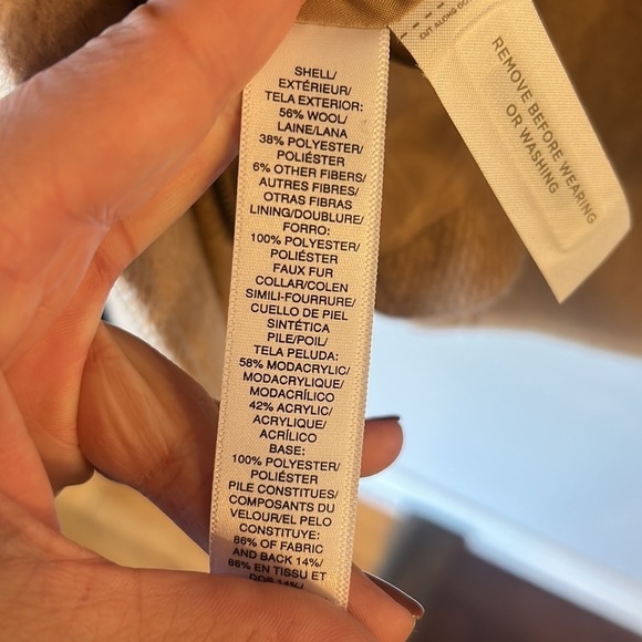 LOFT Women’s Camel Wool Blend Faux Fur Collar Long Pea Coat Size XSP NEW - Picture 5 of 6